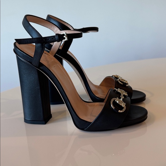 Gucci Shoes - Gucci Miro Black Leather Silver Horsebit Strap Block Heels EU 37.5 US 7.5 Shoes
